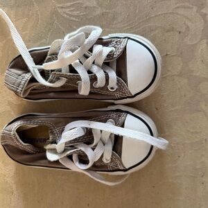 Converse Kids Grey Canvas Lace-Up Sneakers with White Toe